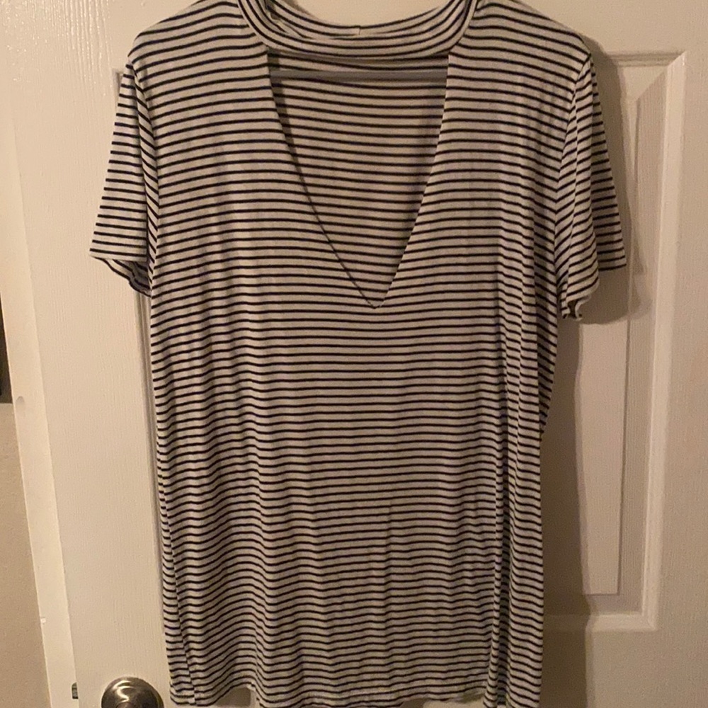 Dainty Hooligan Plunging Neckline Striped Blouse